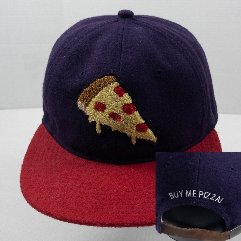 Ambsn Pizza Slice Hat Mens OS Blue Red Leather Strapback Skater‎ Wool Style Cap